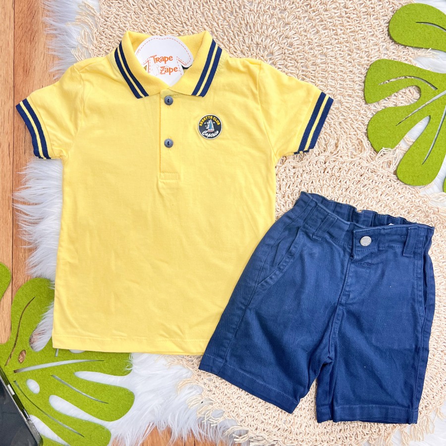 Conj. Camiseta Gola Polo Regatta Club e Bermuda em Sarja - Amarelo e Marinho